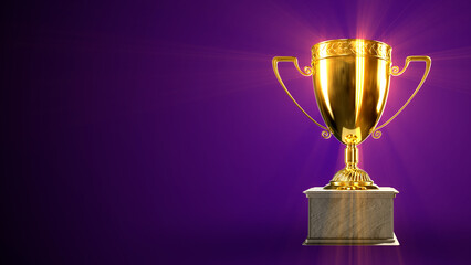Fototapeta na wymiar pretty shining gold 1st place prize goblet on podium - object 3D rendering