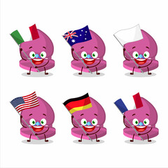 Pink love ring box cartoon character bring the flags of various countries