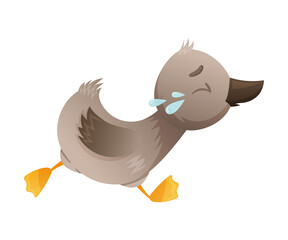 Unhappy crying running ugly duckling cartoon vector illustration - obrazy, fototapety, plakaty