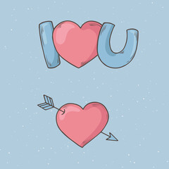 Red Heart with Arrow  in doodle style. Greeting Card with hand drawn phrase – I Love you. Love and Valentine’s Day concept. Designs for greeting cards, print, web, wrapping paper or fabric template