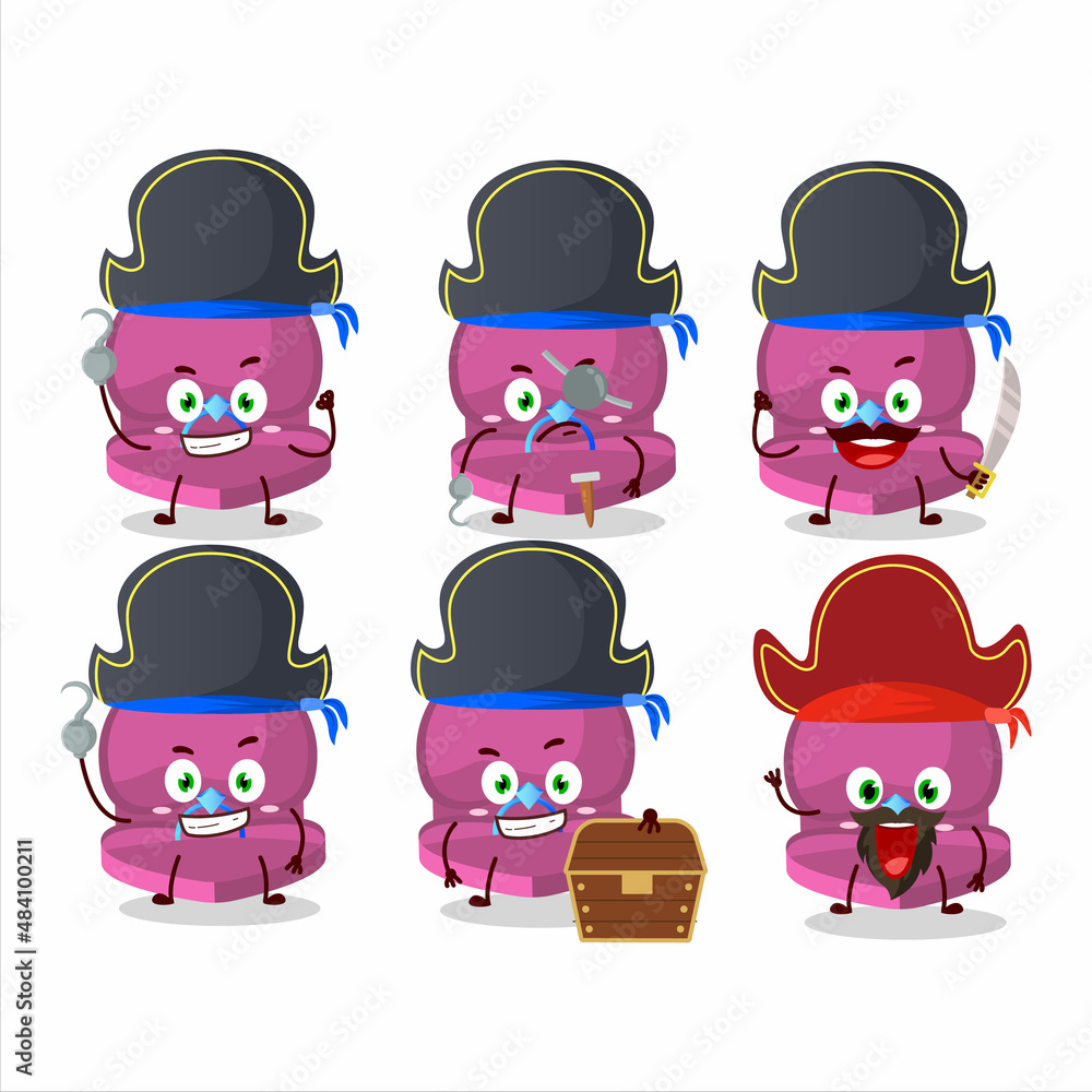 Wall mural cartoon character of pink love ring box with various pirates emoticons