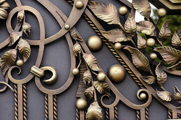 Beautiful decorative wrought iron elements of metal gates, iron products