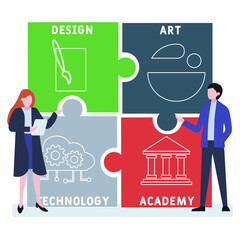 DATA - Design Art Technology Academy acronym. business concept background. vector illustration concept with keywords and icons. lettering illustration with icons for web banner, flyer, landing pag