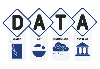 DATA - Design Art Technology Academy acronym. business concept background. vector illustration concept with keywords and icons. lettering illustration with icons for web banner, flyer, landing pag