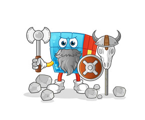 Rubik's Cube viking with an ax illustration. character vector