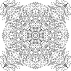 Vector drawing for coloring book. Geometric floral pattern. Contour drawing on a white background. Mandala.