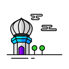 small mosque flat vectorwith stroke outline, muslim mosque design for web banner, ramadan kareem festival illustration.