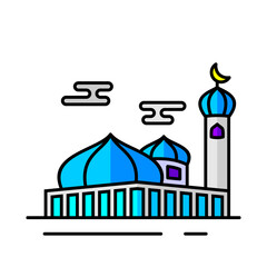 ramadan kareem festival with flat design muslim modern mosque illustration.
