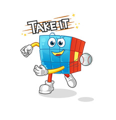 Rubik's Cube throwing baseball vector. cartoon character