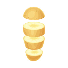Potato slices lying in vertical row. Healthy organic vegetable vector illustration