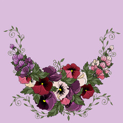 Postcard, delicate flower arrangement, spring flowers, botanical illustration.
