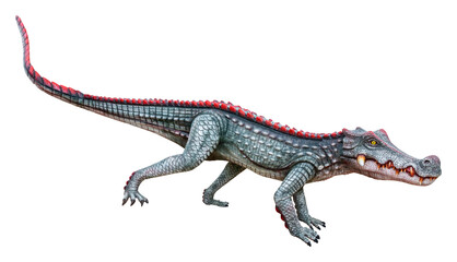 Kaprosuchus is an extinct genus of the Mahajangasuchid crocodyliform, Kaprosuchus isolated on white background with clipping path