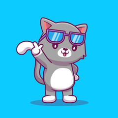 Obraz na płótnie Canvas Cute Cat Wearing Glasses Cartoon Vector Icon Illustration. Animal And Object Icon Concept Isolated Premium Vector. Flat Cartoon Style