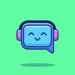 Cute Chat Robot Cartoon Vector Icon Illustration. Technology Robot Icon Concept Isolated Premium Vector. Flat Cartoon Style