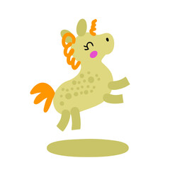 Hand drawn vector illustration cute spotted unicorn. Cartoon style. Design for T-shirt, stickers and print.
