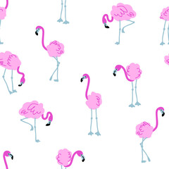 Hand drawn seamless pattern with flamingo. Perfect for T-shirt, textile and print. Doodle vector illustration for decor and design.

