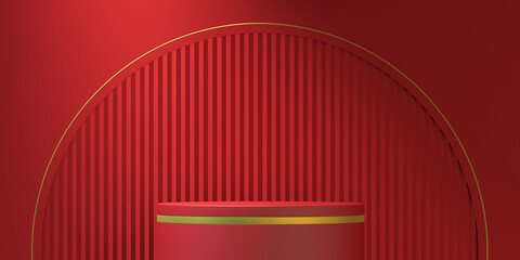3d abstract background chinese style with product podium mockup on red background,3d render illustration