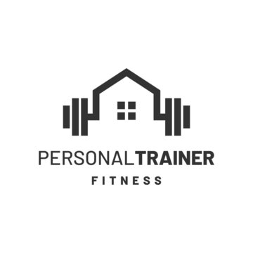 Personal Trainer logo design vector, combination of Barbell Dumbbell with Home, for Fitness Training and Gym logo design concept