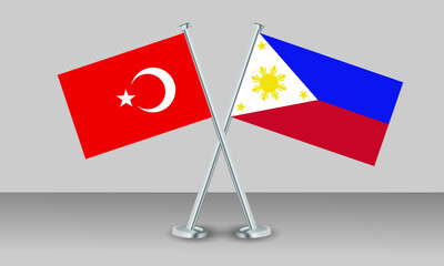 Crossed flags of Türkiye (Turkey) and Philippines. Official colors. Correct proportion. Banner design
