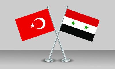 Crossed flags of Türkiye (Turkey) and Syria. Official colors. Correct proportion. Banner design
