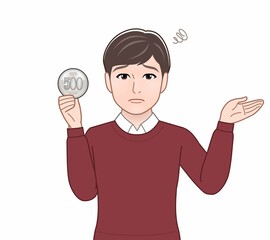 500円玉をもつ男性
