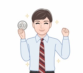 500円玉をもつ男性
