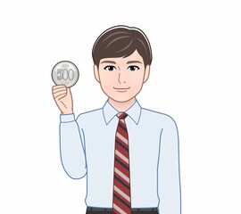 500円玉をもつ男性