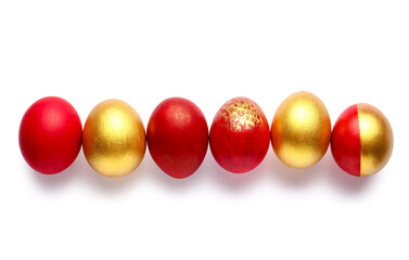 Stylish Easter eggs on white background