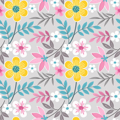 Colorful flowers and leaf design seamless pattern for fabric textile wallpaper.
