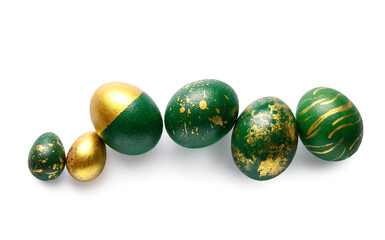 Stylish Easter eggs on white background