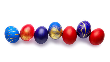 Stylish Easter eggs on white background