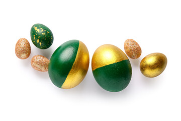 Stylish Easter eggs on white background
