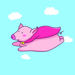 Cute Flying Baby Pig Illustration