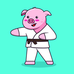 Cute Karate Pig Animals Illustration