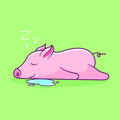 Cute Sleeping Pig Animals Illustration