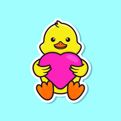Cute Duck Sticker with Heart