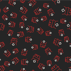 Line Carton cardboard box icon isolated seamless pattern on black background. Box, package, parcel sign. Delivery and packaging. Vector