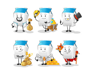 milk rich group character. cartoon mascot vector