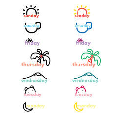 Every day digital planner stickers.Colorful 7 days of week from Monday to Sunday tags.