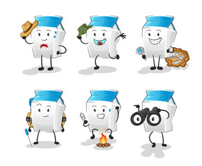 milk adventure group character. cartoon mascot vector