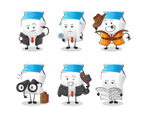 milk detective group character. cartoon mascot vector