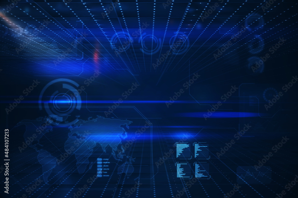 Poster abstract blue digital chart background blurry business interface. technology, communication, connect