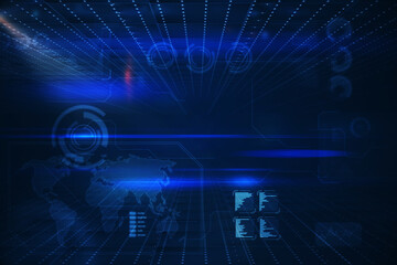 Abstract blue digital chart background blurry business interface. Technology, communication, connection, web and science concept. 3D Rendering.