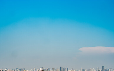 Urban cityscape panoramic view. horizon line with buildings. nature landscape with town blue sky. 