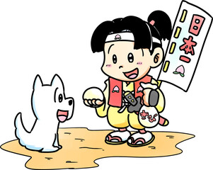 桃太郎と犬のイラスト