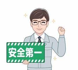 安全第一のパネルを持っている男性