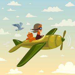 cartoon boy in airplan