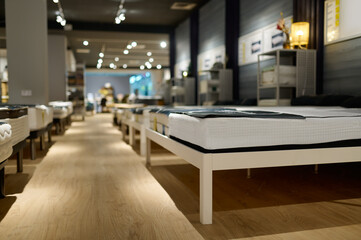 Orthopedic mattress assortment range in furniture shop