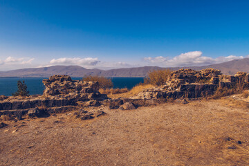Beautiful autumn view of Sevan lake with blue water, Sevan, Armenia