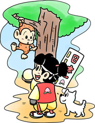 桃太郎と猿のイラスト